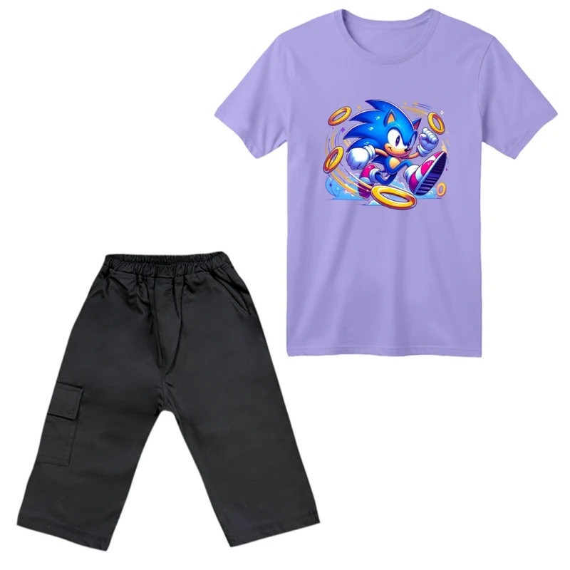 ست تی‌شرت آستین کوتاه و شلوارک دخترانه مدل سونیک کد 10