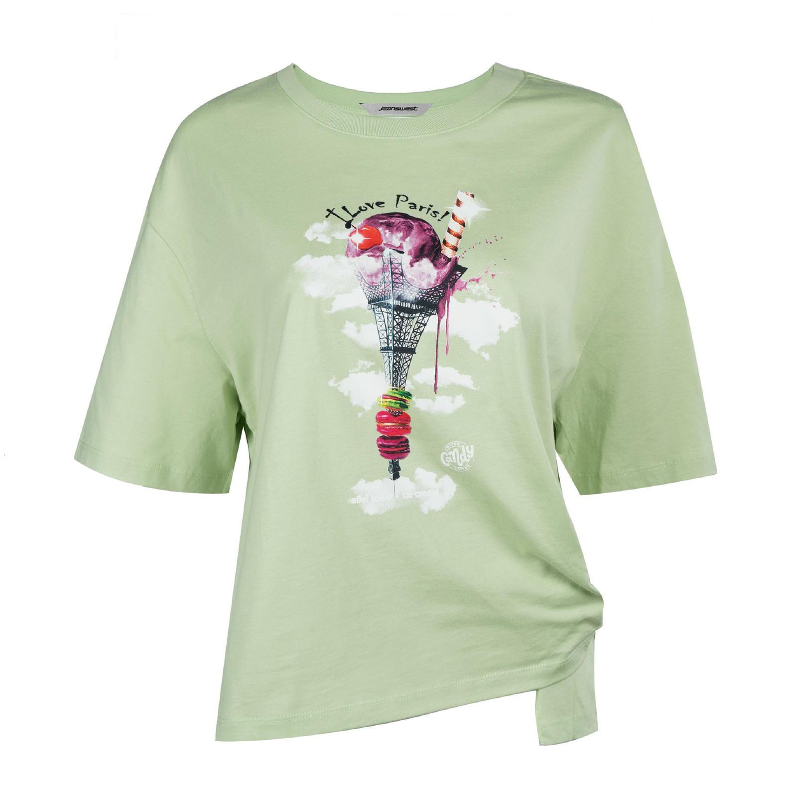 تی شرت آستین کوتاه زنانه جین وست مدل یقه گرد کد 1551206 رنگ سبز روشن -  - 1