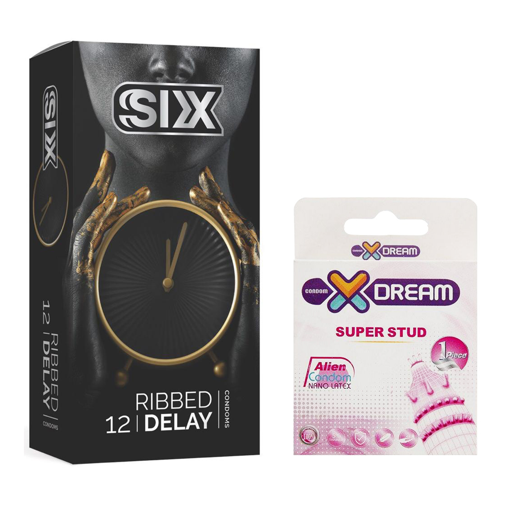 کاندوم سیکس مدل Ribbed Delay بسته 12 عددی به همراه کاندوم ایکس دریم مدل Super Stud