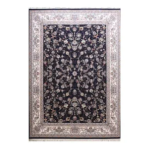 فرش ماشینی 700 شانه فرش زمرد مشهد زمینه سورمه‌ای حاشیه سرمه ای مدل 25041