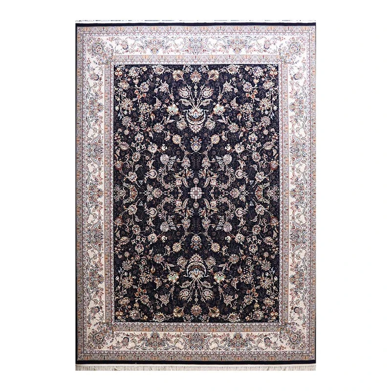 فرش ماشینی 700 شانه فرش زمرد مشهد زمینه سورمه‌ای حاشیه سرمه ای مدل 25041