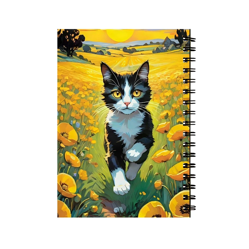 دفتر مشق 50 برگ طرح گربه و گل آفتابگردان کد 89