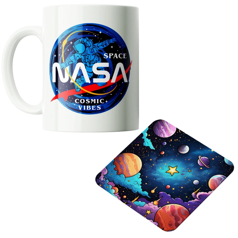 ماگ پاد آفرین مدل فضانورد سیاره منظومه شمسی موشک آدم فضایی کد PZ190 به همراه زیرلیوانی