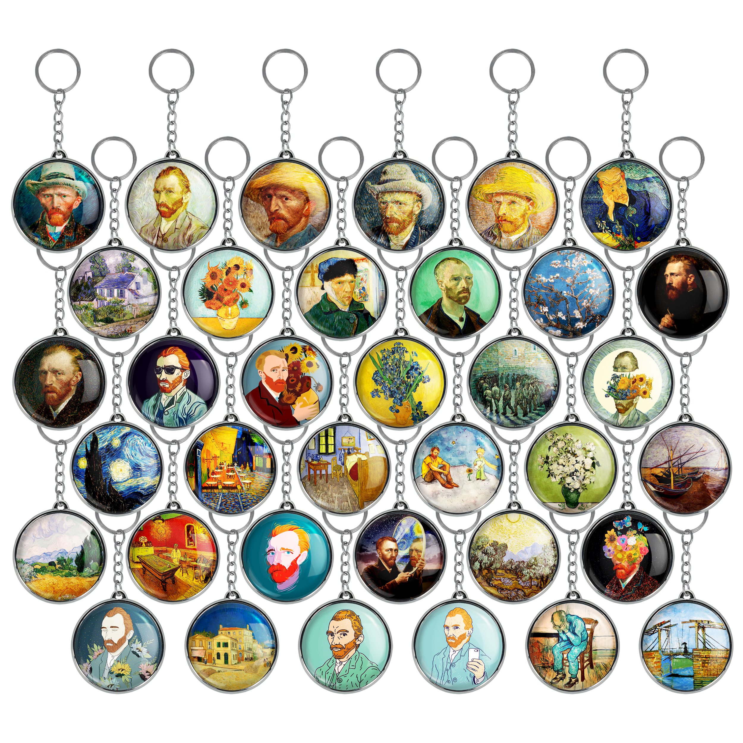 جاکلیدی خندالو طرح ونسان ونگوگ Van Gogh مدل دوطرفه کد 74 مجموعه 36 عددی