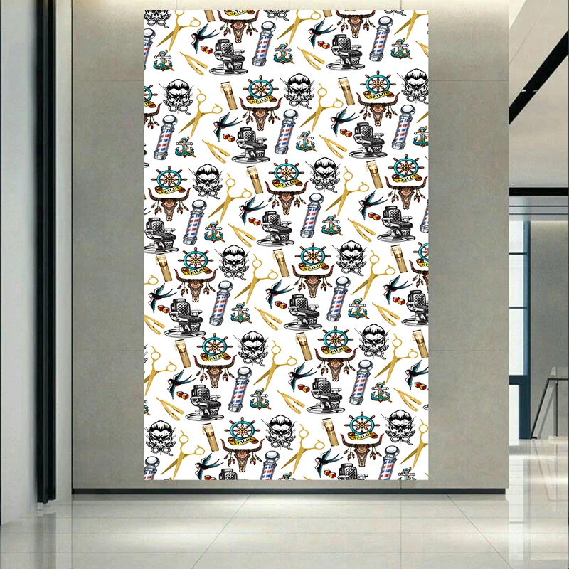 استیکر طرح آرایشگاه مردانه مدل قیچی ، صندلی ، تیغ و ماشین اصلاح کد AR30975