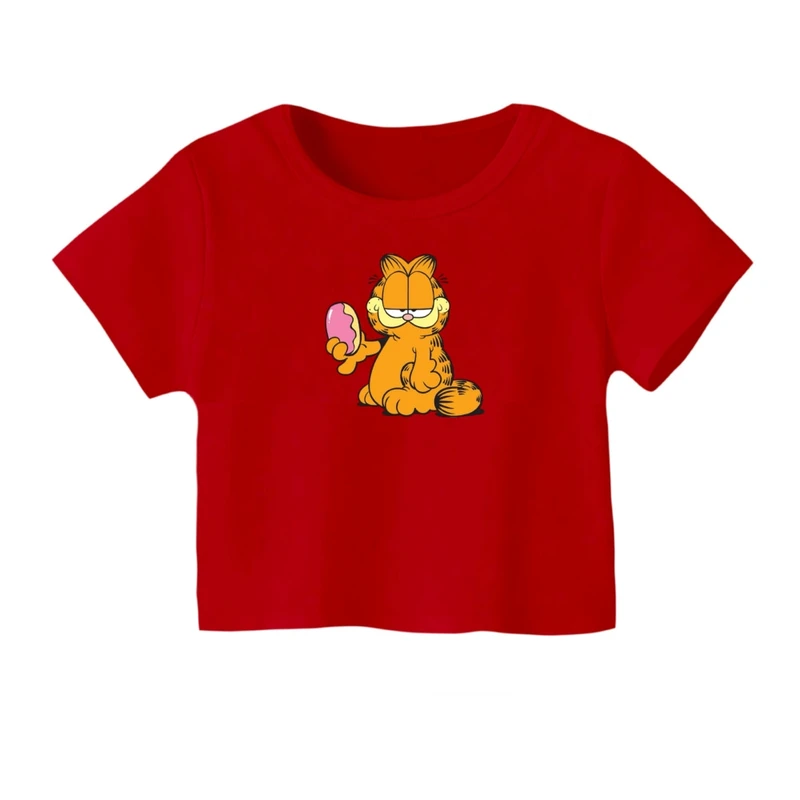 کراپ‌ تی‌شرت آستین کوتاه زنانه مدل گارفیلد کد 03 رنگ قرمز