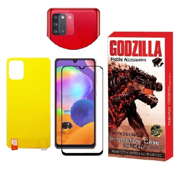 محافظ صفحه نمایش گودزیلا مدل FUL مناسب برای گوشی موبایل سامسونگ Galaxy A31 به همراه محافظ پشت گوشی و محافظ لنز دوربین