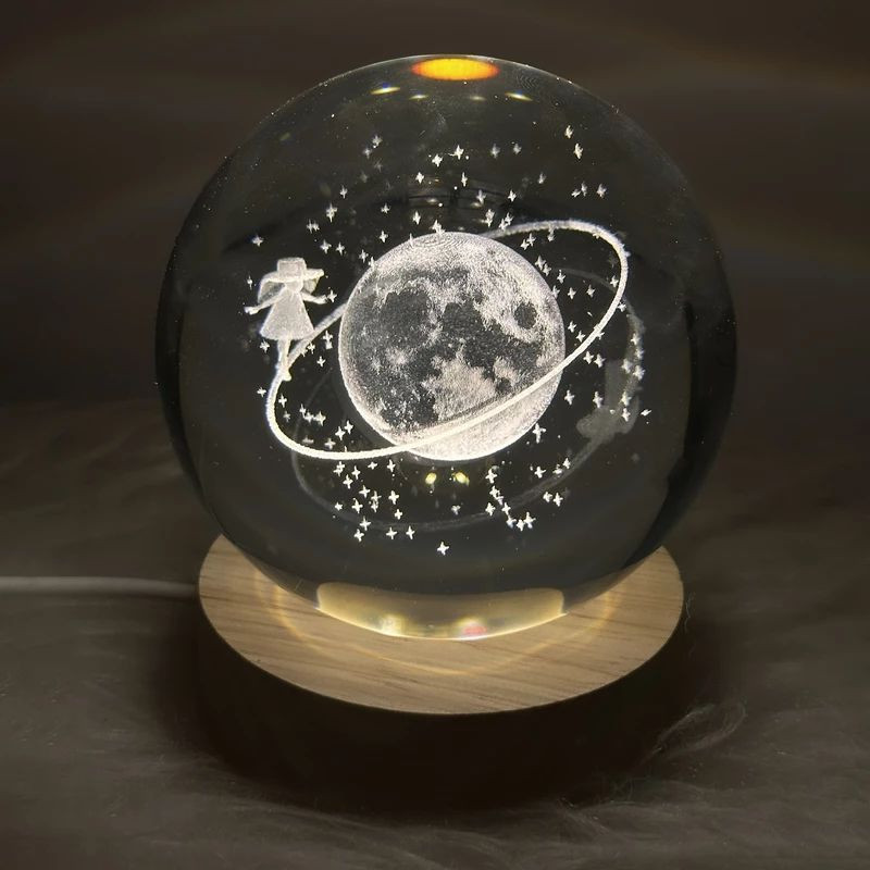 چراغ خواب مدل  گوی شیشه ای 3D طرح دختر و ماه در ارزانترین فروشگاه اینترنتی ایران ارزان
