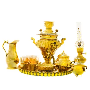 سرویس سماور ذغالی 13 پارچه برنجی مدل پیچ کد 4216