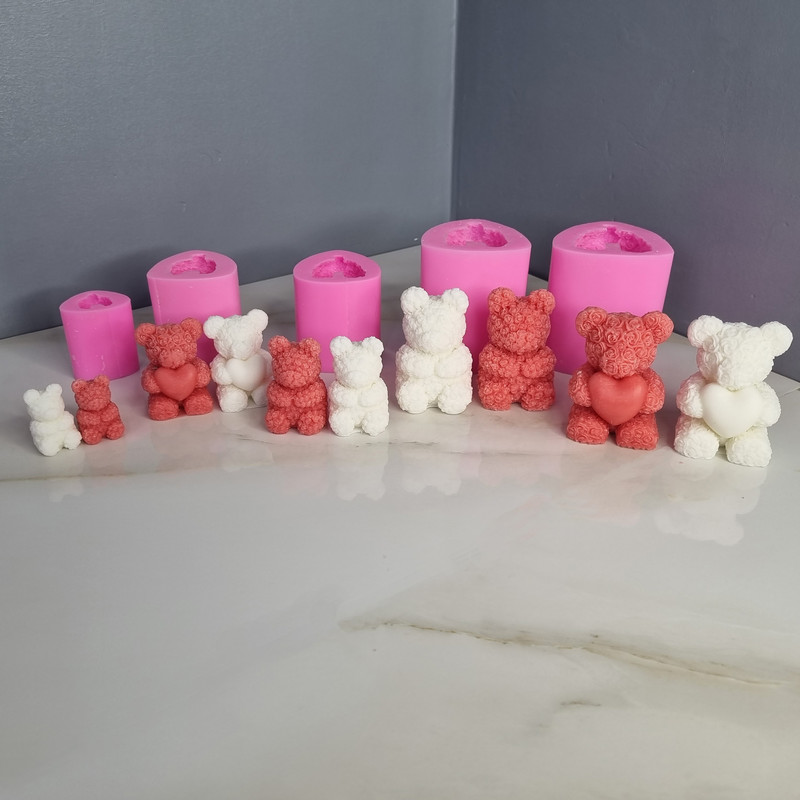 قالب شمع مدل ست کامل خرس تدی گل گلی مجموعه پنج عددی