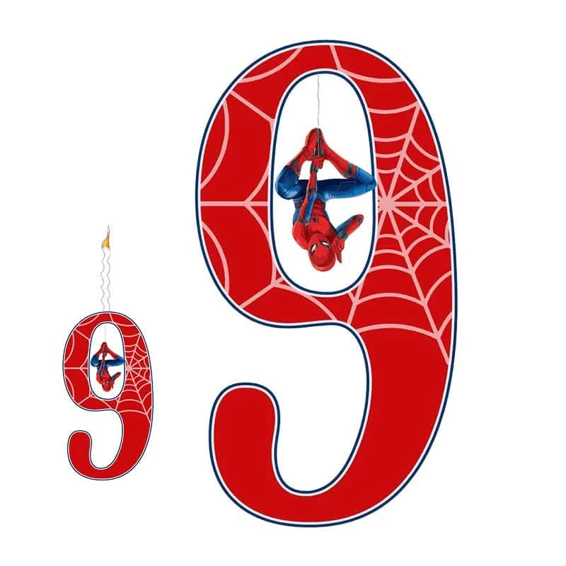 استند رومیزی تولد مدل عدد 9 طرح مرد عنکبوتی به همراه شمع