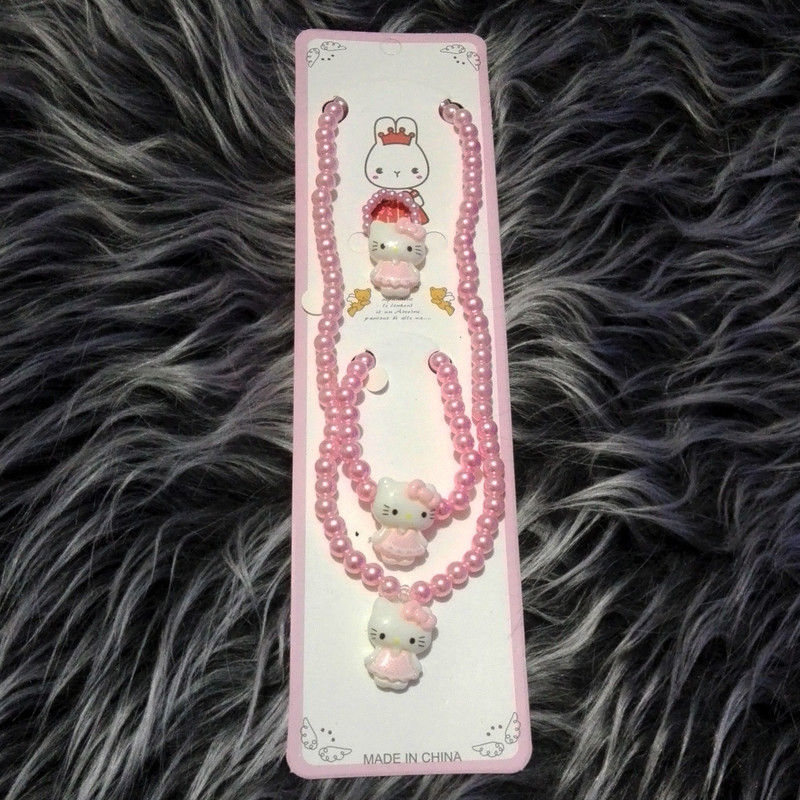 نیم ست دخترانه مدل مروارید کشی طرح کیتی کد 301