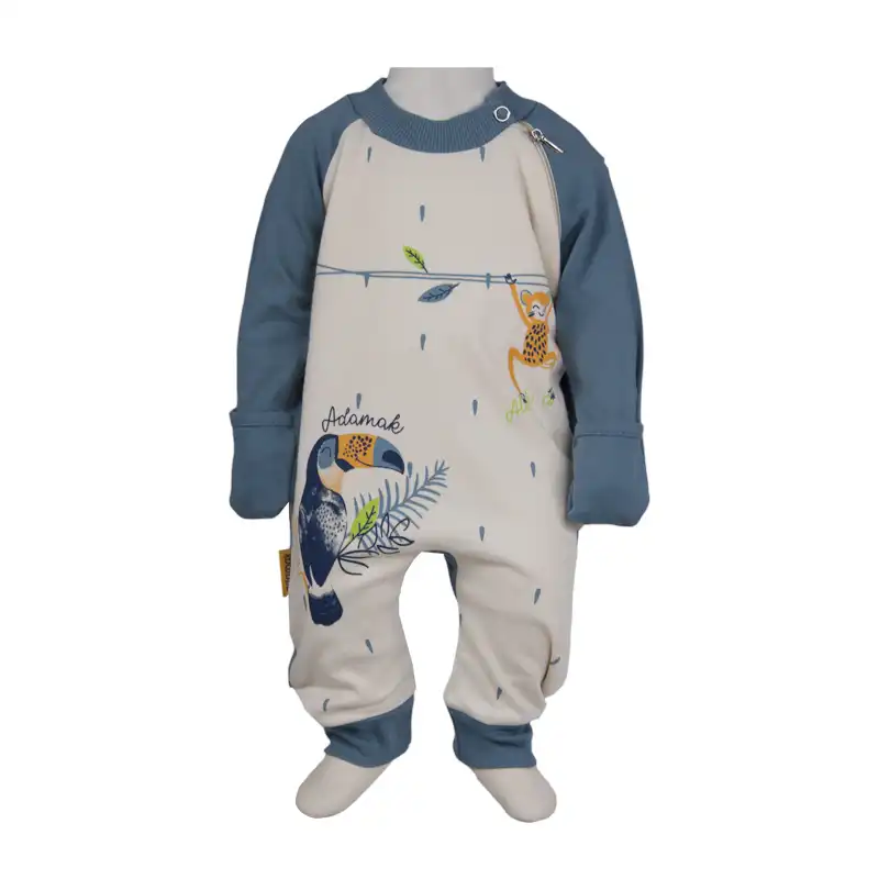 سرهمی نوزادی آدمک مدل مچدار دستکش دار طرح هاوایی  کد 48250