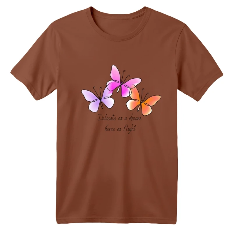 تی شرت آستین کوتاه بچگانه مدل پروانه های رنگی رنگ موکایی