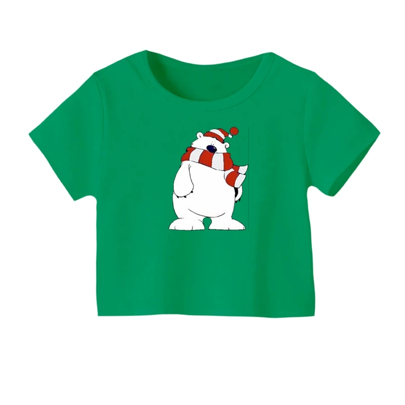 کراپ‌ تی‌شرت آستین کوتاه زنانه مدل خرس کریسمس کد 7