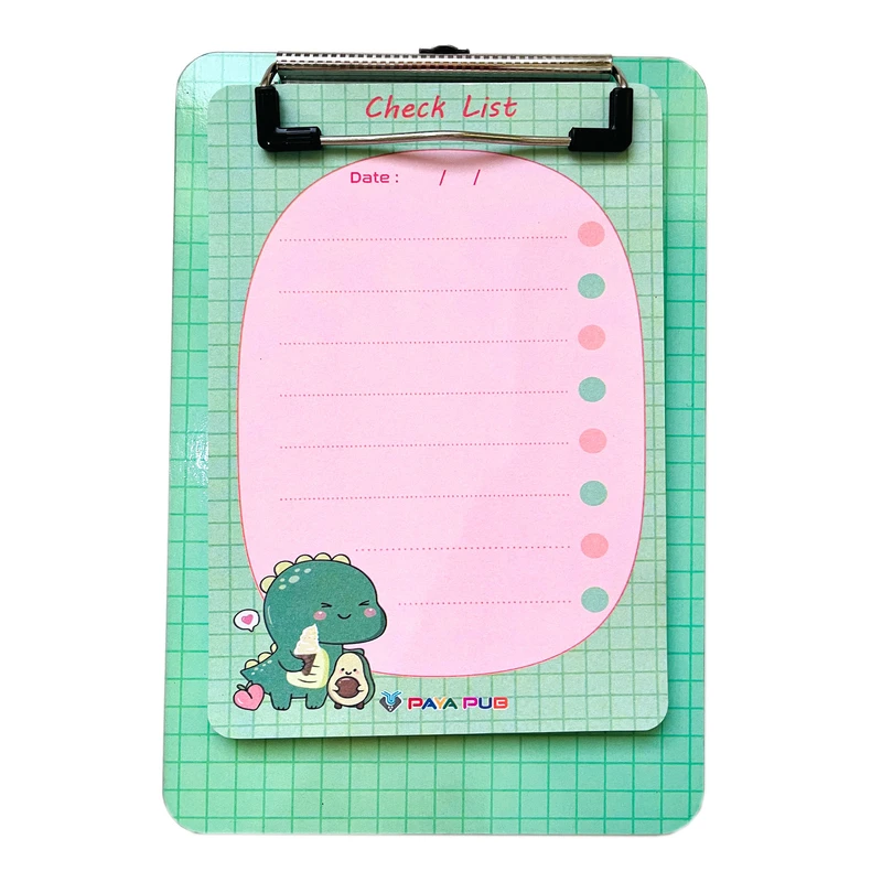 تخته شاسی پایاپاب مدل چک لیست طرح دایناسور سایز A5 به همراه کاغذ یادداشت
