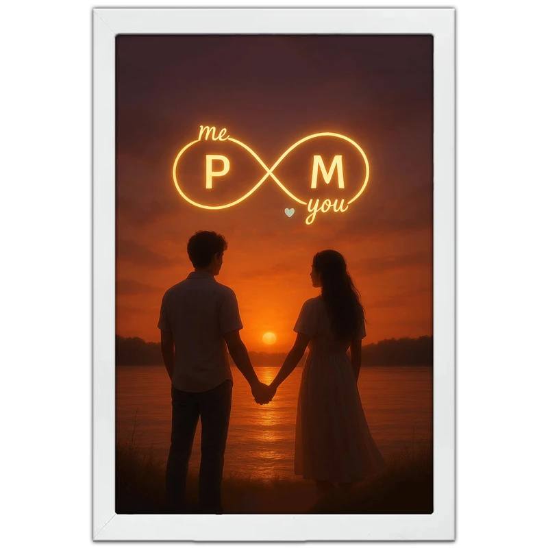 تابلو بکلیت طرح عاشقانه بی‌نهایت حروف P و M مدل W-pe130125 فریم سفید