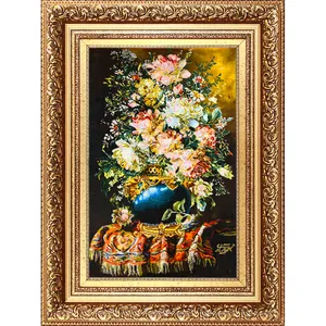 تابلو فرش دستباف فرش میرنظامی مدل گل و گلدان ترمه دار کد 885