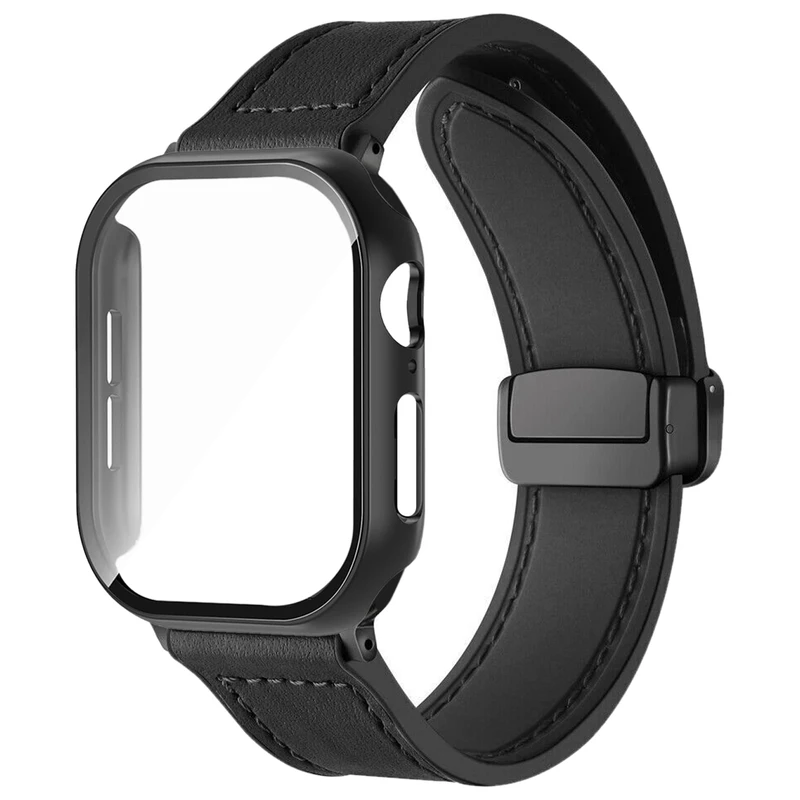 بند اسپریگ مدل Magnetic Soft Leather GLS مناسب برای اپل واچ 45 میلی متری سری 9 به همراه کاور