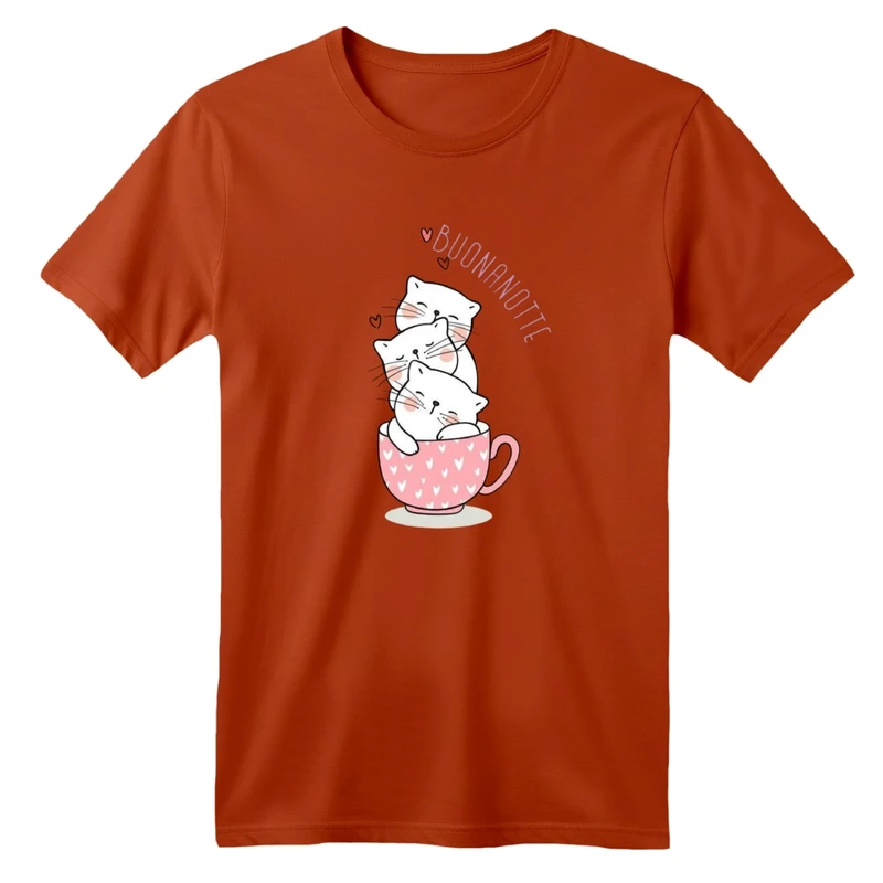 تی شرت آستین کوتاه بچگانه مدل گربه ها و فنجان