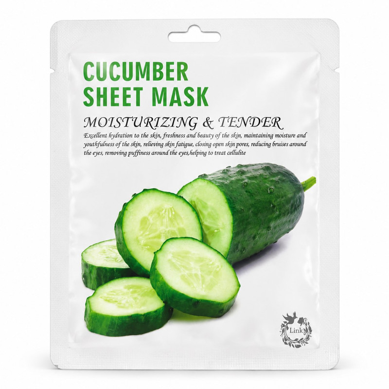 ماسک صورت ورقه‌ای لینک مدل Cucumber با رایحه خیار، مناسب برای انواع پوست، وزن 25 گرم، کوچک‌کننده منافذ باز پوست و آرامش‌بخش، دارای گلیسیرین
