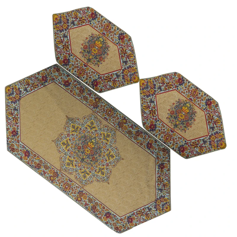 ست سه تکه ابریشم ترمه عدل کشمیر طرح گل فرنگ g29