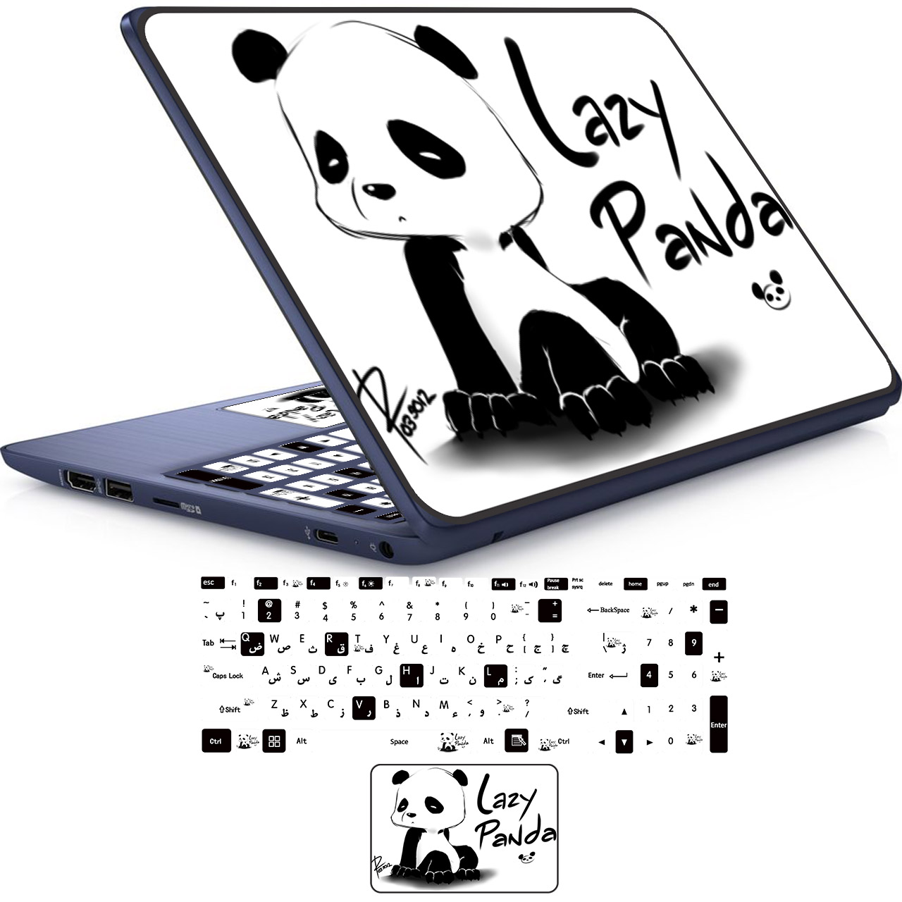 استیکر لپ تاپ راتیانا مدل lazy panda مناسب برای لپ تاپ 15 تا 17 اینچ به همراه برچسب حروف فارسی کیبورد