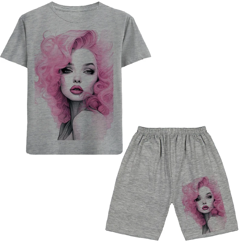 ست تی شرت و شلوارک دخترانه مدل N65