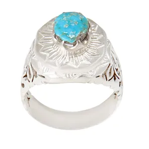 انگشتر نقره مردانه بازرگانی میلادی مدل فیروزه طبیعی نیشابور رکاب دست ساز استاد کد AM_2143