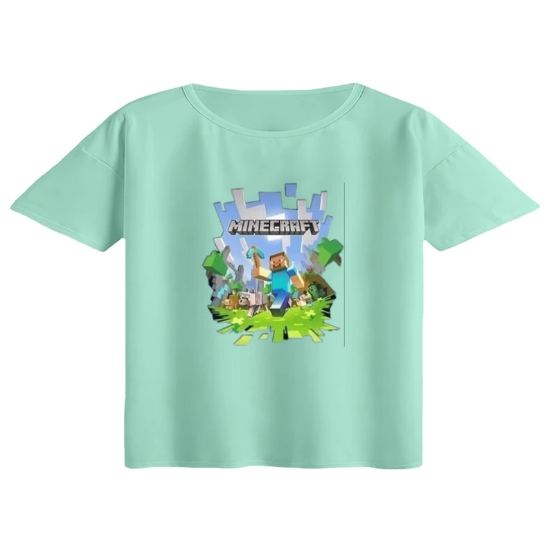 کراپ تی‌شرت آستین کوتاه زنانه مدل ماینکرفت کد 13