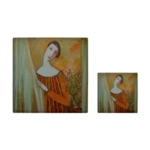  کاشی کارنیلا طرح بانو مدل لوحی آویز کد kla124 مجموعه 2 عددی