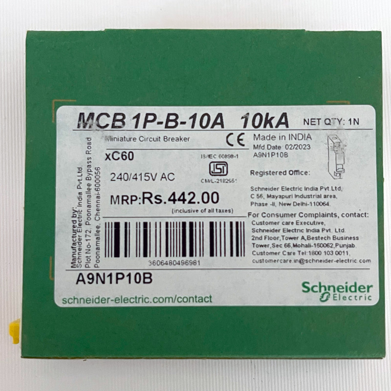 فیوز مینیاتوری تک پل 10 آمپر اشنایدر مدل xC60 Acti9 کد A9N1P10B