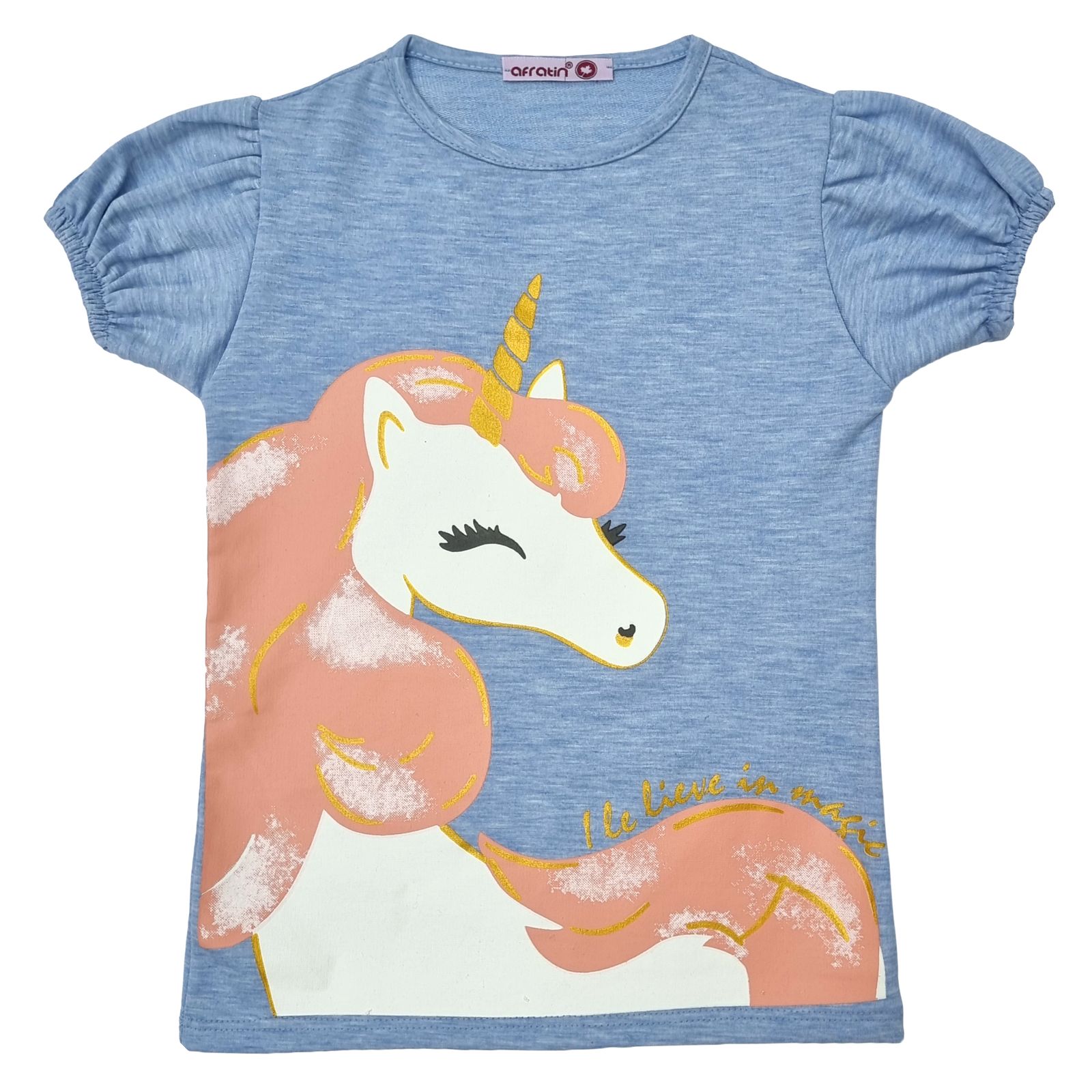 تی شرت دخترانه افراتین مدل اسب شاخ دار رنگ آبی -  - 1