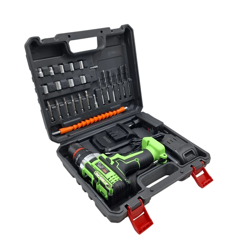 عکس شماره 5 : دریل چکشی شارژی صنعتی سه نظام فلزی 10 میلی متری 36 ولت باس مدل bs_5001 مجموعه 28 عددی