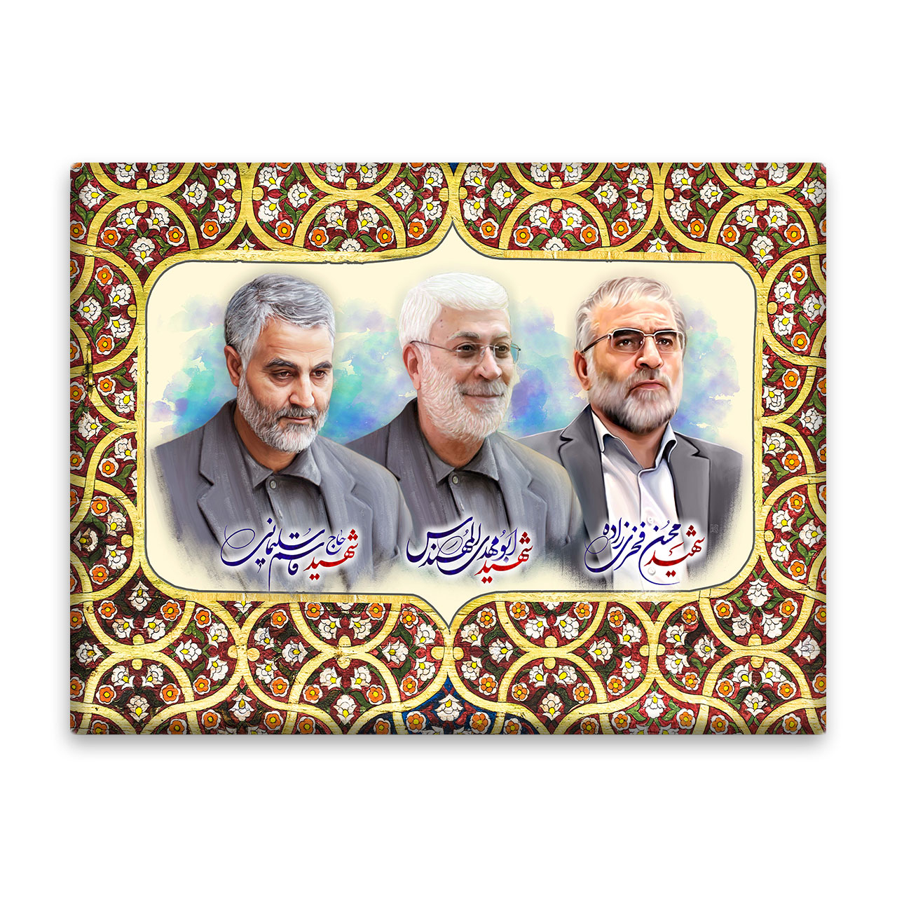 کاشی اطلس آبی طرح شهید ابو مهدی المهندس و شهید حاج قاسم سلیمانی مدل T5378