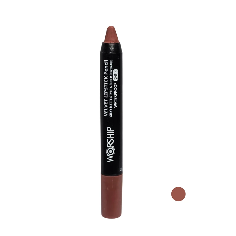 رژ لب مدادی مات مخملی ورشیپ مدل  VELVET MATTE ضد آب شماره 111