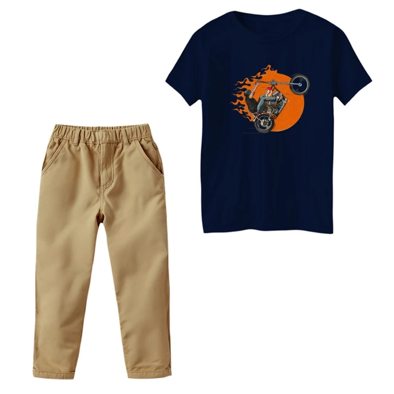 ست تی‌شرت و شلوار پسرانه مدل موتورسوار