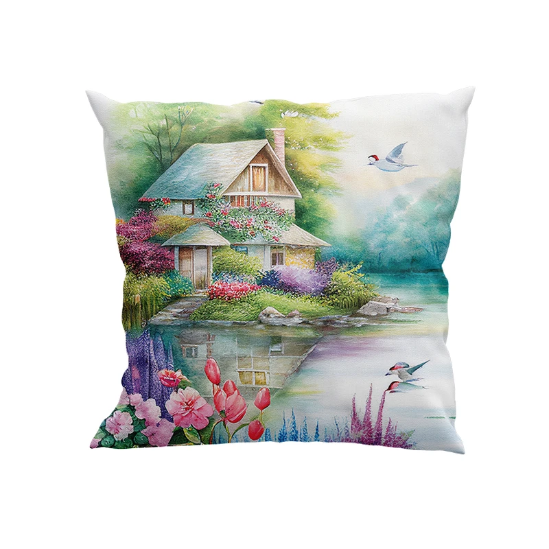 کوسن پاد آفرین مدل نقاشی آبرنگ طبیعت کد DKK201