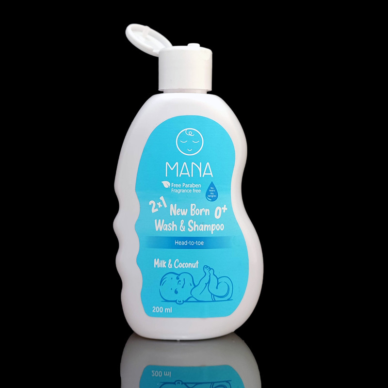 شامپو بچه سر و بدن مانا مدل پروتئین روغن نارگیل و عصاره آلوئه ورا حجم 200 میلی لیتر مجموعه دو عددی