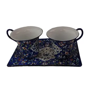 ست 3 تکه سینی و فنجان چایخوری میناکاری مسی مدل 1046