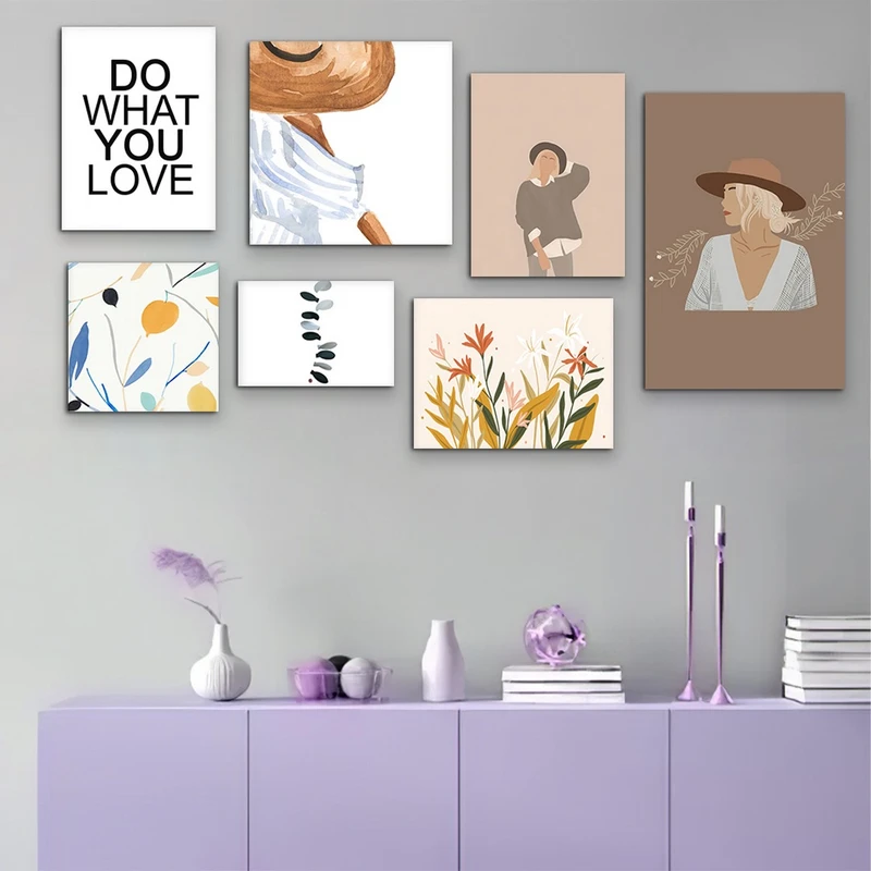 تابلو شاسی بکلیت طرح نقاشی مینیمال دخترانه مدل SH-943 مجموعه 7 عددی