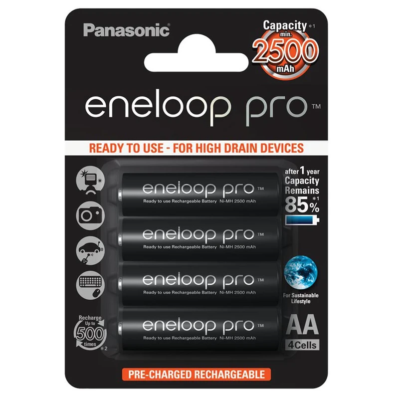 باتری قلمی قابل شارژ پاناسونیک مدل Eneloop Pro BK-3HCDE/2BE بسته 4 عددی