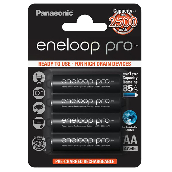 باتری قلمی قابل شارژ پاناسونیک مدل Eneloop Pro BK-3HCDE/2BE بسته 4 عددی