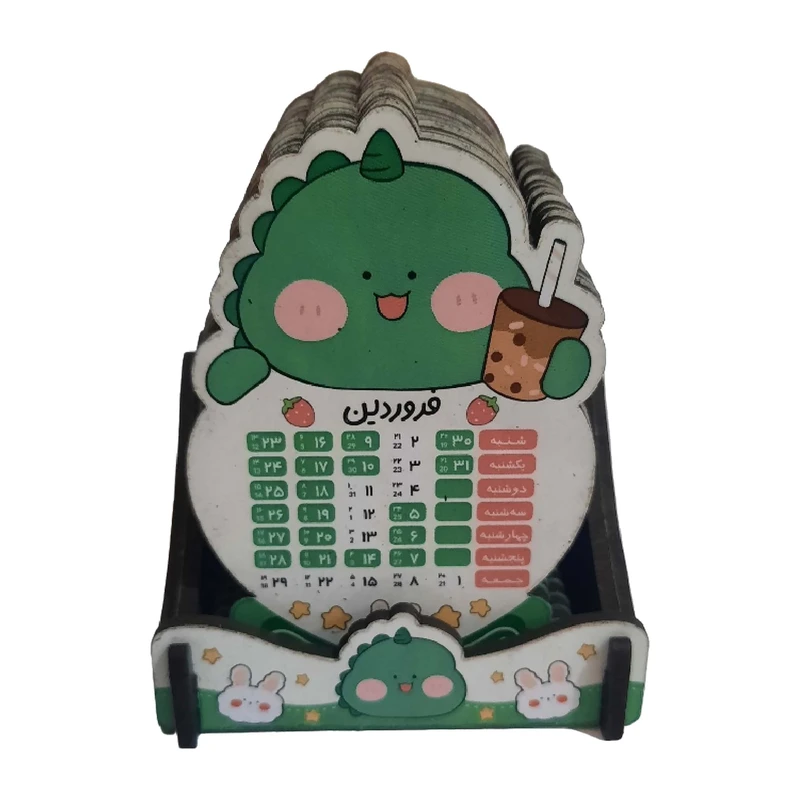 تقویم رومیزی سال 1404 مدل چوبی طرح دایناسور کد 1050