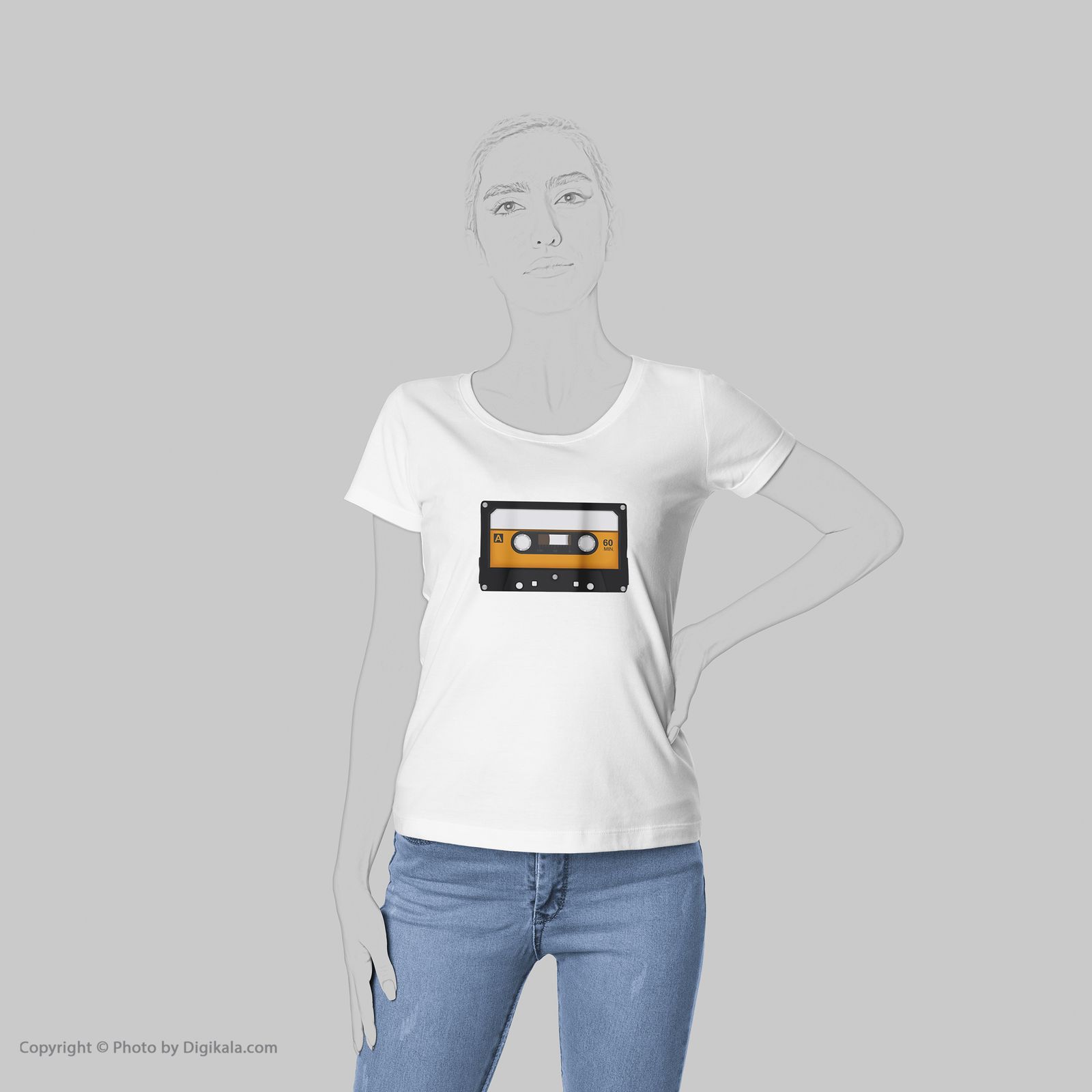 تی شرت زنانه به رسم طرح نوارکاست کد 5535 -  - 6