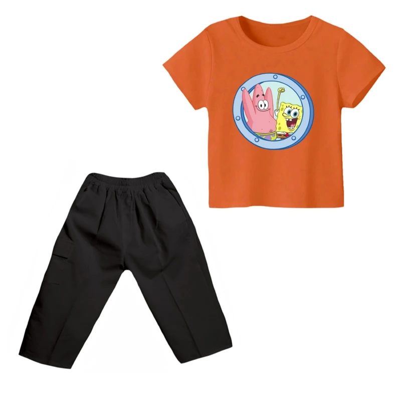 ست تی شرت و شلوارک پسرانه مدل باب اسفنجی کد ۱۱