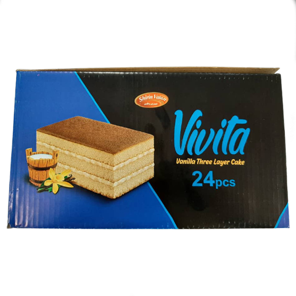 کیک سه لایه با کرم وانیلی ویویتا شیرین وطن - 60 گرم بسته 24 عددی