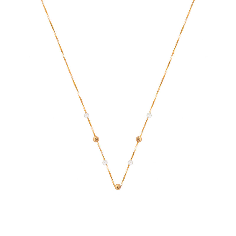 گردنبند طلا 18 عیار زنانه با زنجیر حلقه‌ای (فلامینگو) الی گالری مدل  گوی و مروارید