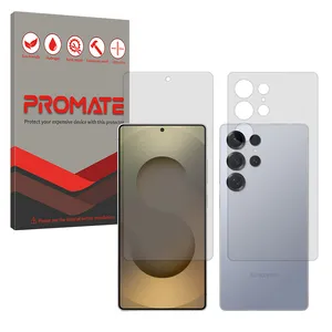 Promate Resistant model matte screen protector suitable for Samsung Galaxy S25 Ultra mobile phone along with the back protector