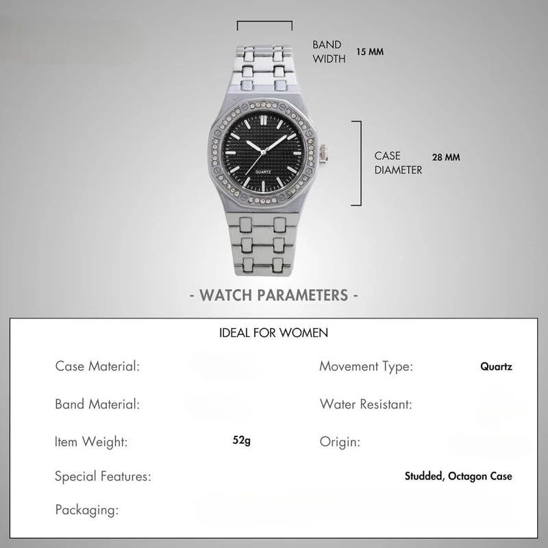 ساعت مچی عقربه‌ای کوارتز زنانه مدل کلاسیک دور نگین کد 02